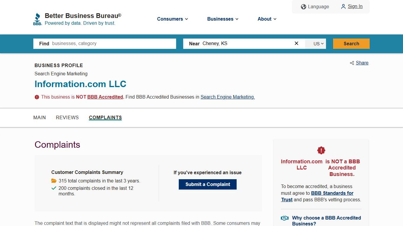 Information.com LLC | BBB Complaints | Better Business Bureau