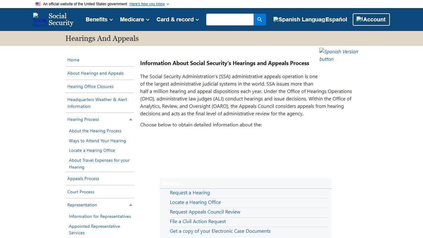 SSA's Official Hearings and Appeals Website